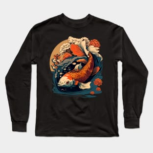 Koi carp fish in old asian style Long Sleeve T-Shirt